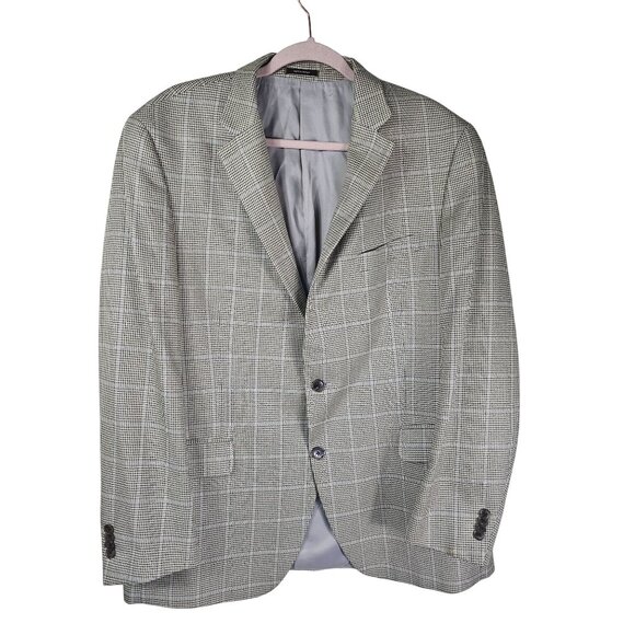 Peter Millar Wool Plaid Blazer Jacket 44R Gray Blue Cream Old Money Double Vent - Picture 1 of 15